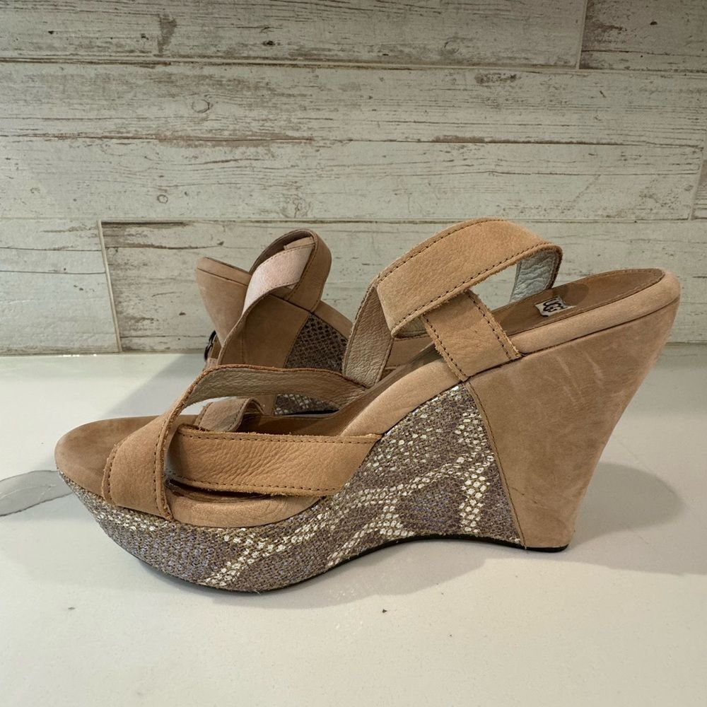UGG snake print ankle wrap wedges heels shoes sz 8